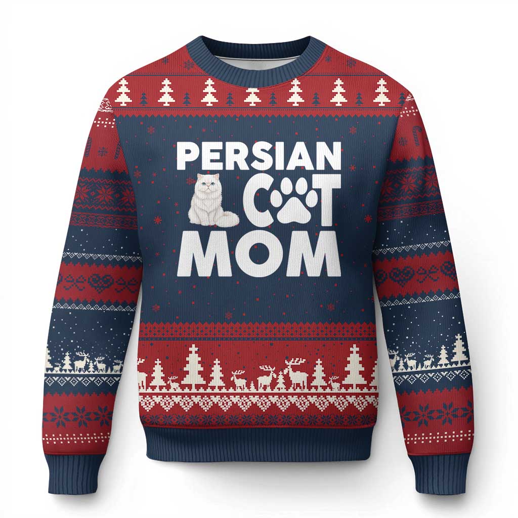 Proud Persian Cat Mom Ugly Christmas Sweater Fluffy Cat Lover Gift For Her TS12 Navy Red Print Your Wear
