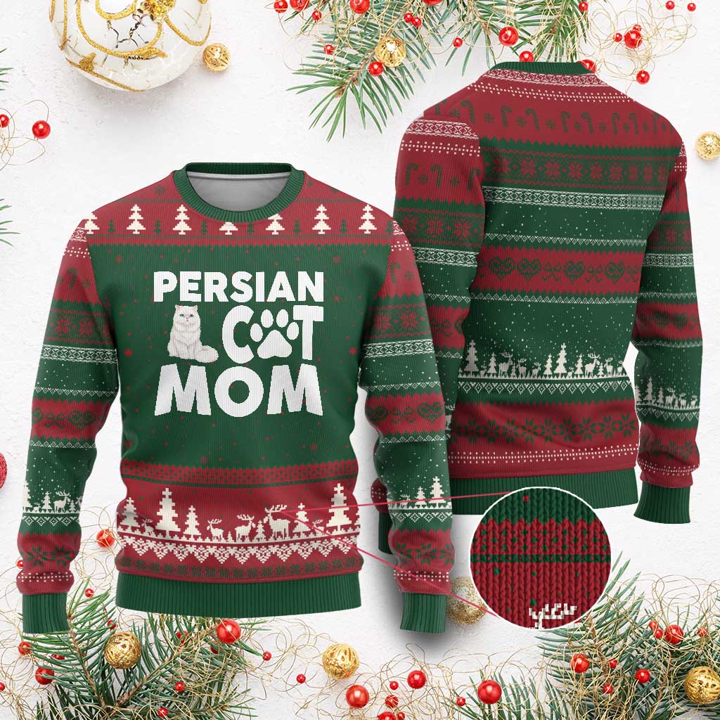 Proud Persian Cat Mom Ugly Christmas Sweater Fluffy Cat Lover Gift For Her TS12 Red Green Print Your Wear