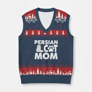 Proud Persian Cat Mom V-Neck Knit Sweater Vest Fluffy Cat Lover Gift For Her TS12 Navy Red Print Your Wear