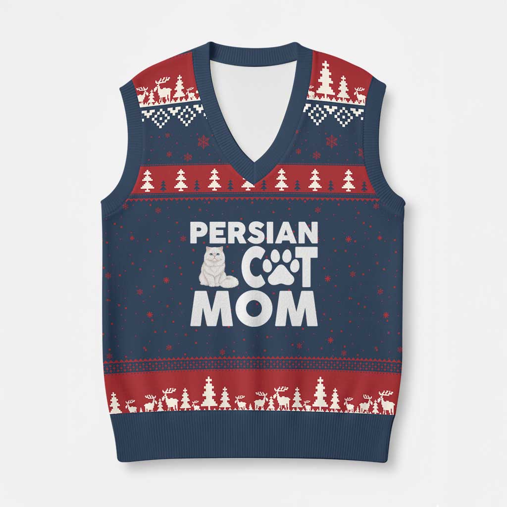 Proud Persian Cat Mom V-Neck Knit Sweater Vest Fluffy Cat Lover Gift For Her TS12 Navy Red Print Your Wear