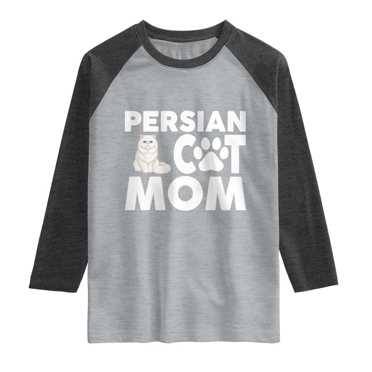 Proud Persian Cat Mom Raglan Shirt Fluffy Cat Lover Gift For Her TS12 Heather Gray Heather Charcoal Print Your Wear