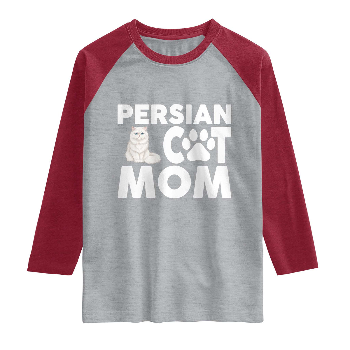 Proud Persian Cat Mom Raglan Shirt Fluffy Cat Lover Gift For Her TS12 Heather Gray Heather Red Print Your Wear