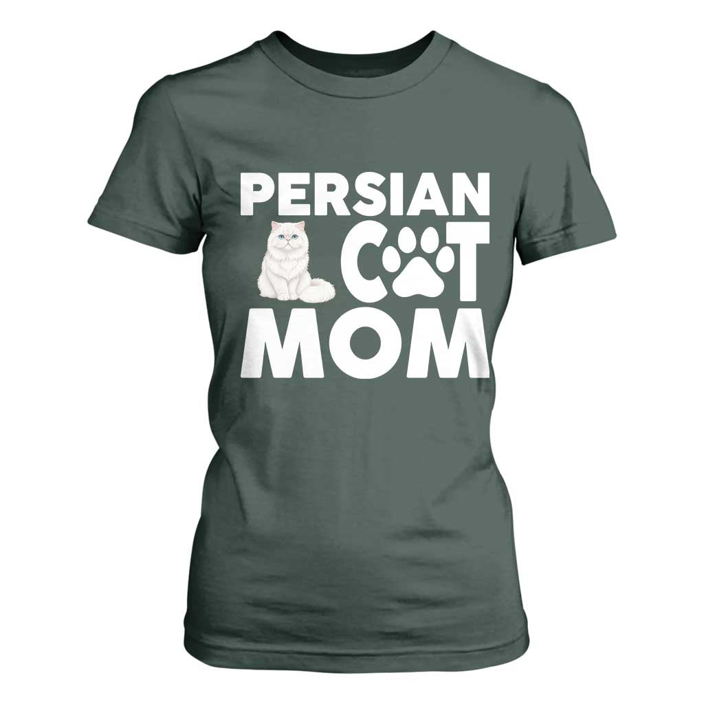 Proud Persian Cat Mom T Shirt For Women Fluffy Cat Lover Gift For Her TS12 Dark Forest Green Print Your Wear