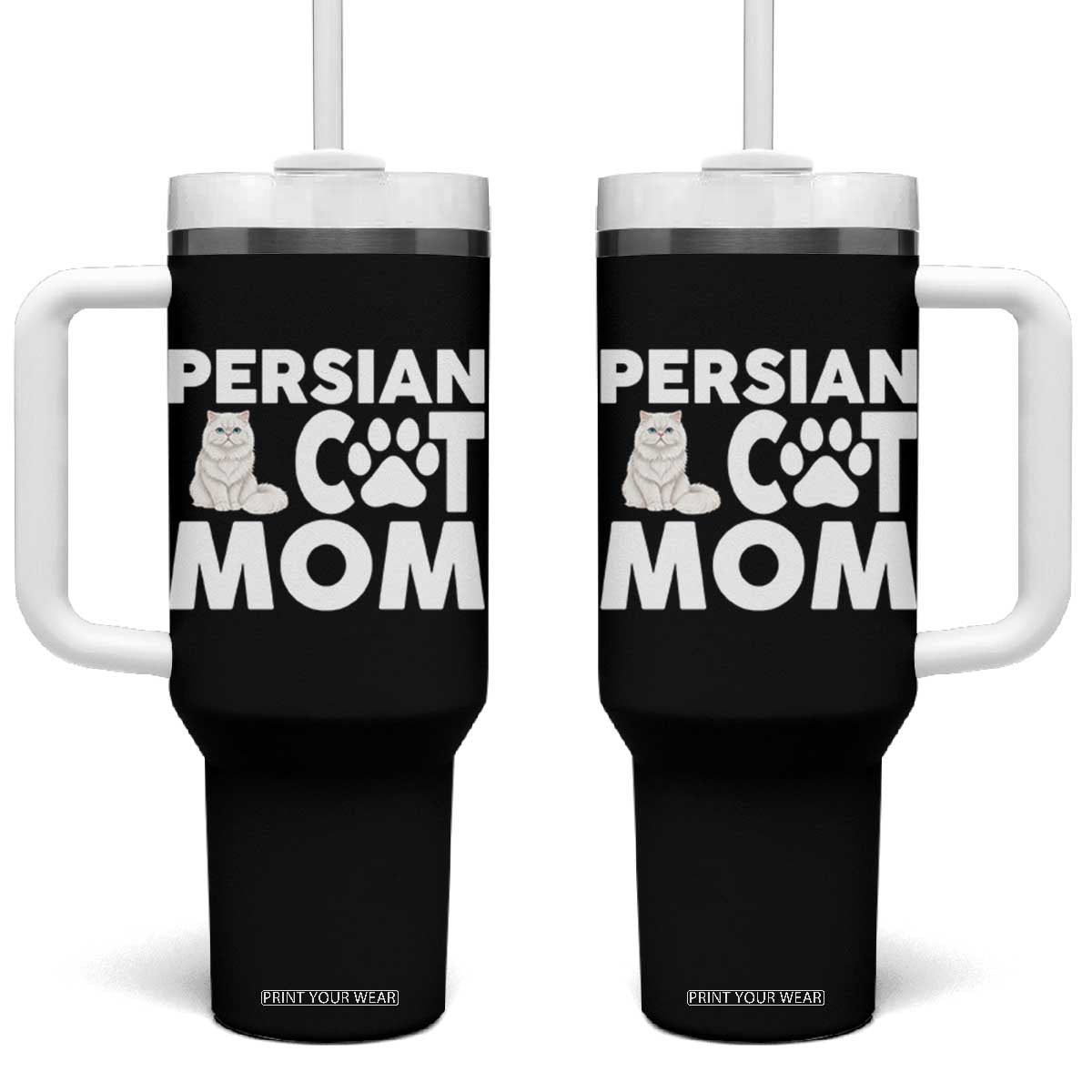 Proud Persian Cat Mom Tumbler With Handle Fluffy Cat Lover Gift For Her TS12 One Size: 40 oz Black Print Your Wear