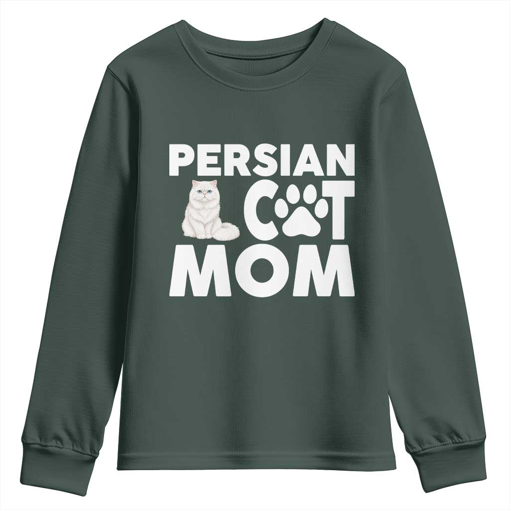 Proud Persian Cat Mom Youth Sweatshirt Fluffy Cat Lover Gift For Her TS12 Dark Forest Green Print Your Wear