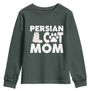 Proud Persian Cat Mom Youth Sweatshirt Fluffy Cat Lover Gift For Her TS12 Dark Forest Green Print Your Wear