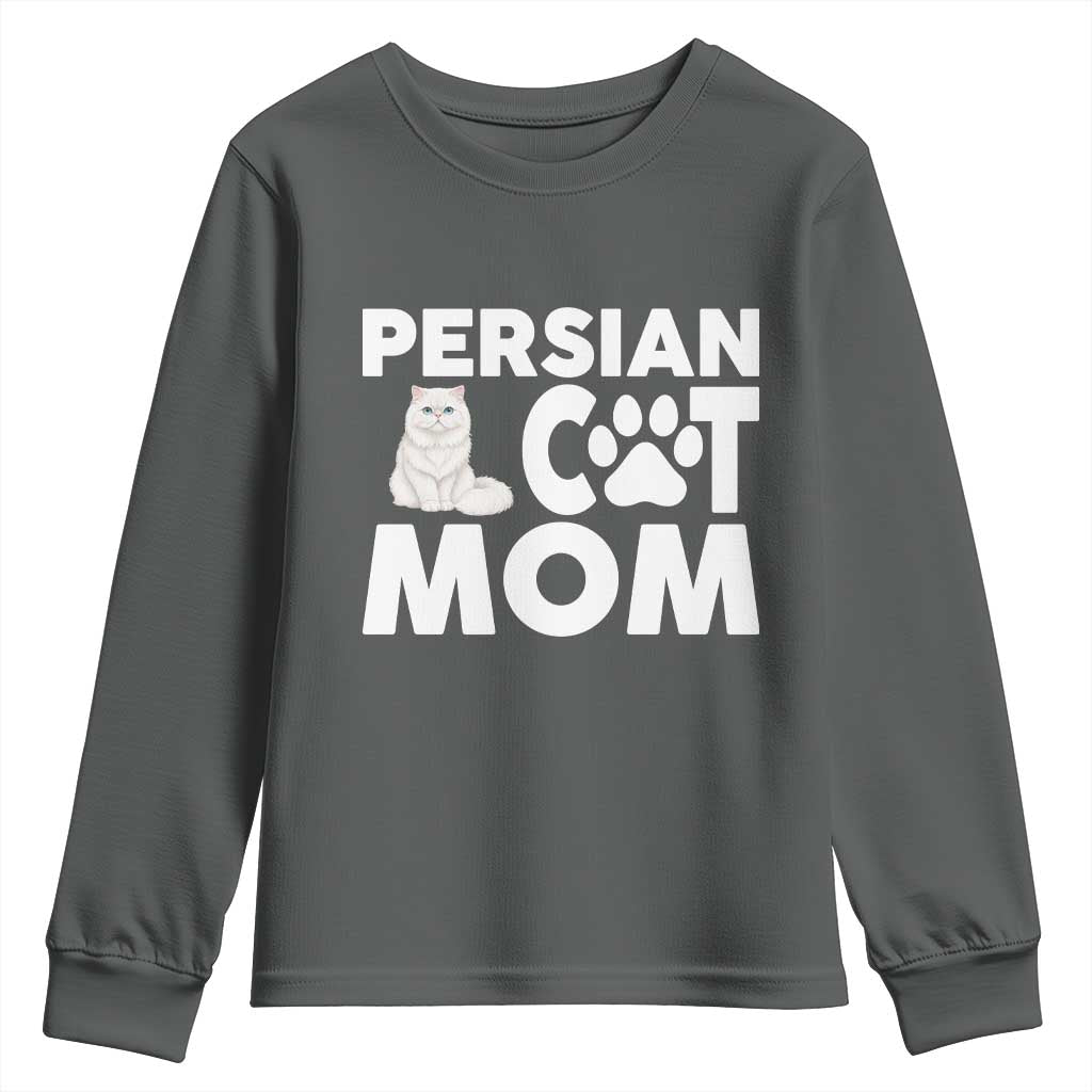 Proud Persian Cat Mom Youth Sweatshirt Fluffy Cat Lover Gift For Her TS12 Dark Heather Print Your Wear