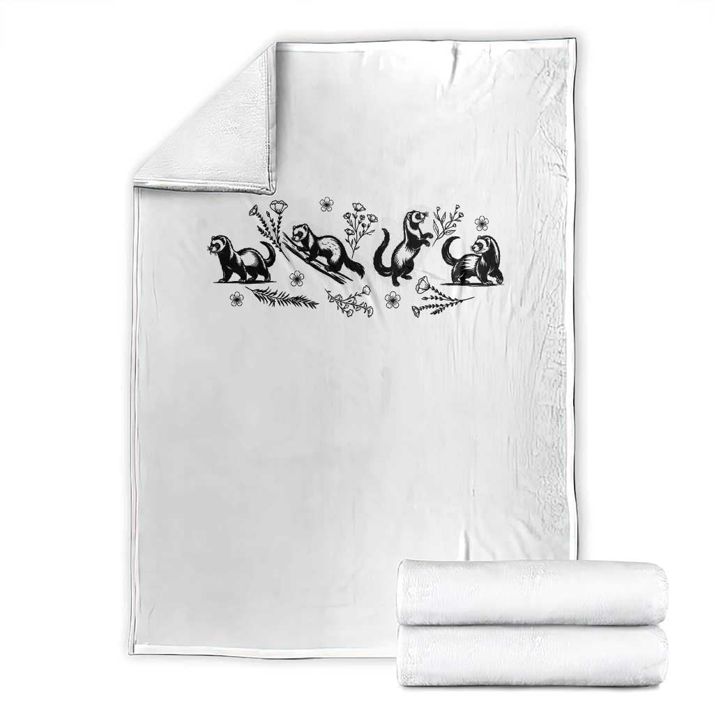 Minimalist Ferret Floral Graphic Throw Blanket Exotic Pet Owner Gift TS12 White Print Your Wear