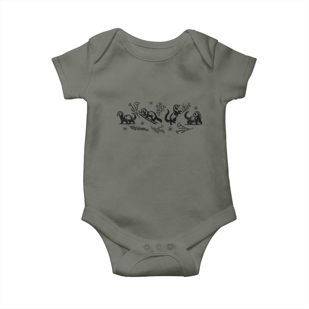Minimalist Ferret Floral Graphic Baby Onesie Exotic Pet Owner Gift TS12 Military Green Print Your Wear