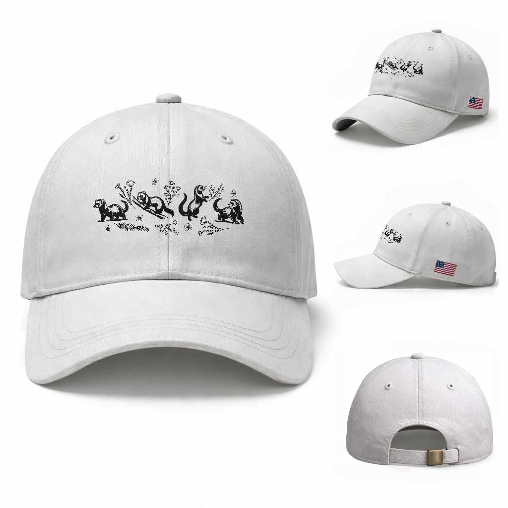 Minimalist Ferret Floral Graphic Baseball Cap Exotic Pet Owner Gift TS12 Baseball Cap Universal Fit White Print Your Wear