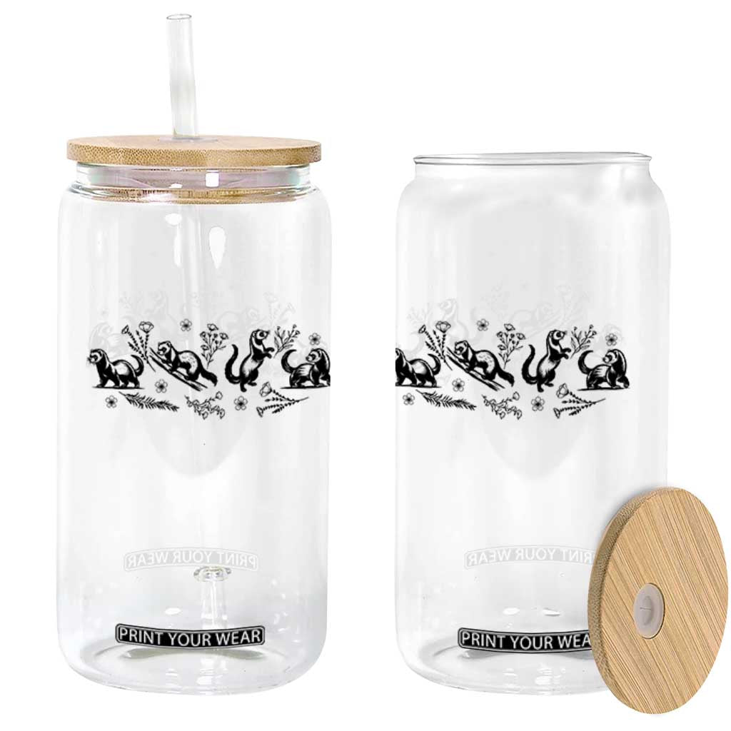 Minimalist Ferret Floral Graphic Glass Can Exotic Pet Owner Gift TS12 Print Your Wear