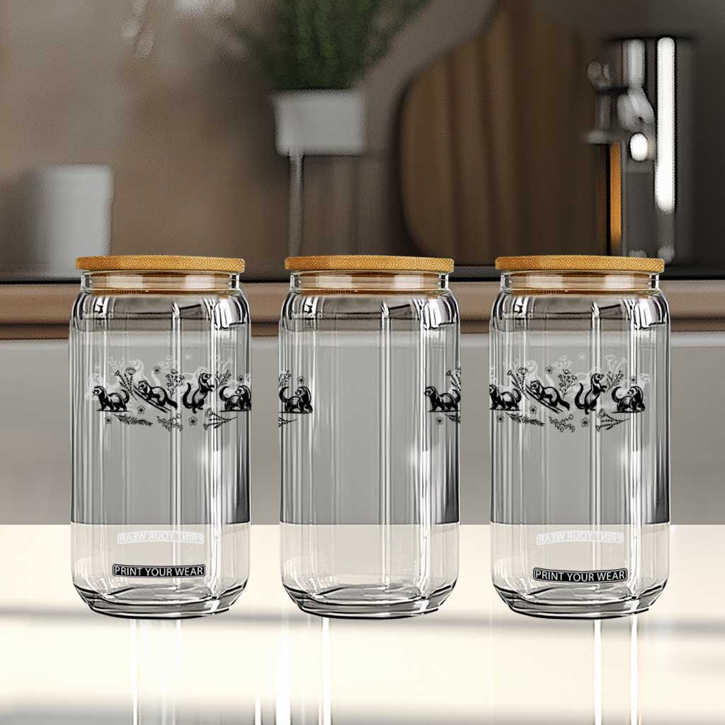 Minimalist Ferret Floral Graphic Glass Can Exotic Pet Owner Gift TS12 Print Your Wear