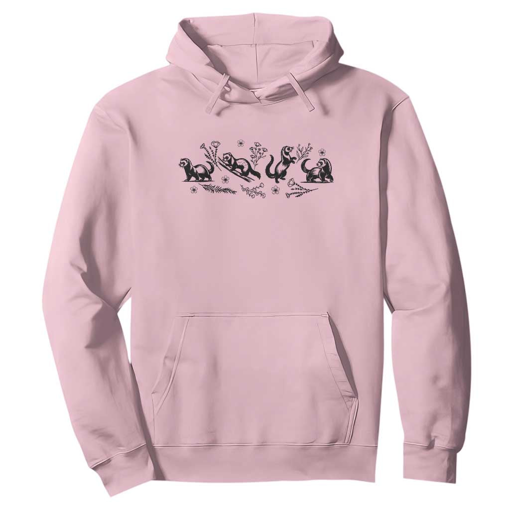 Minimalist Ferret Floral Graphic Hoodie Exotic Pet Owner Gift TS12 Light Pink Print Your Wear
