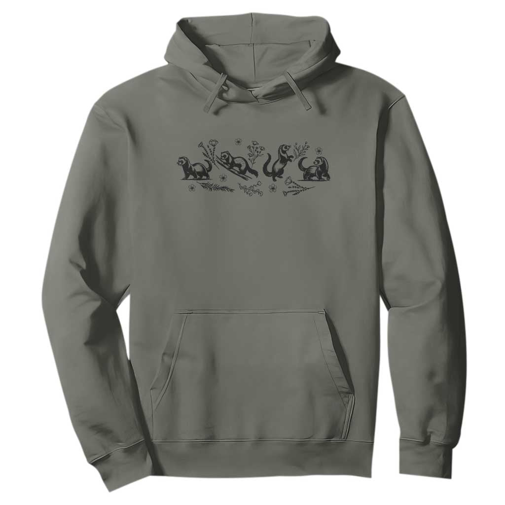 Minimalist Ferret Floral Graphic Hoodie Exotic Pet Owner Gift TS12 Military Green Print Your Wear