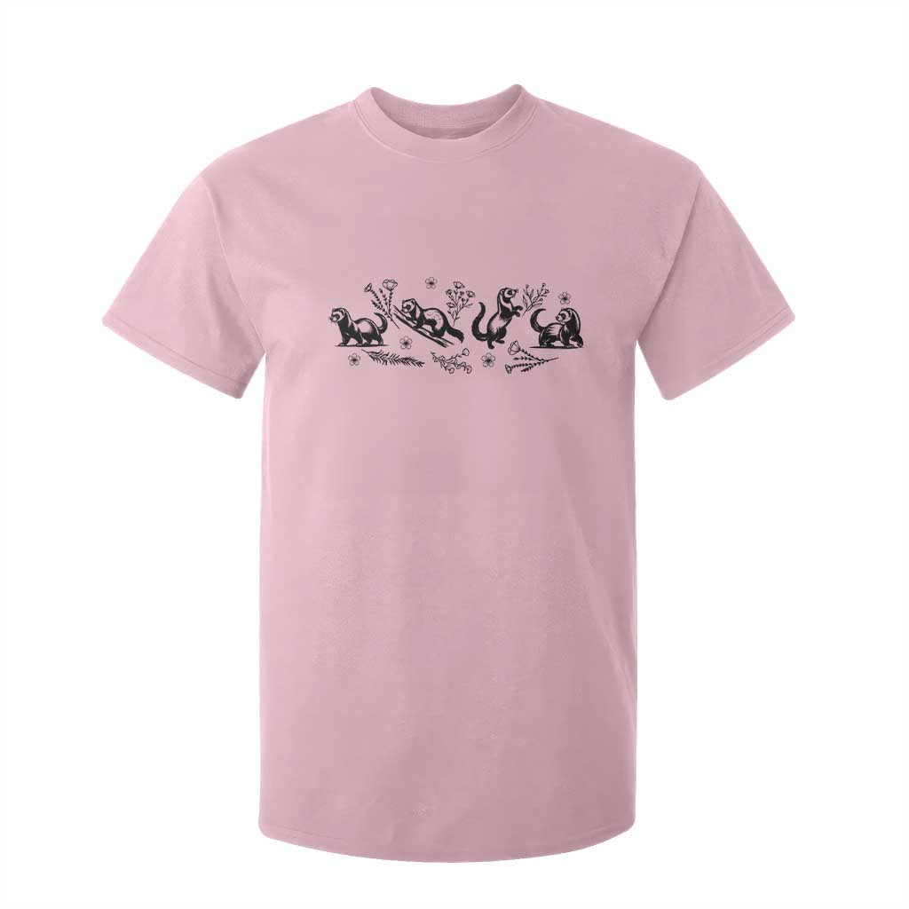 Minimalist Ferret Floral Graphic T Shirt For Kid Exotic Pet Owner Gift