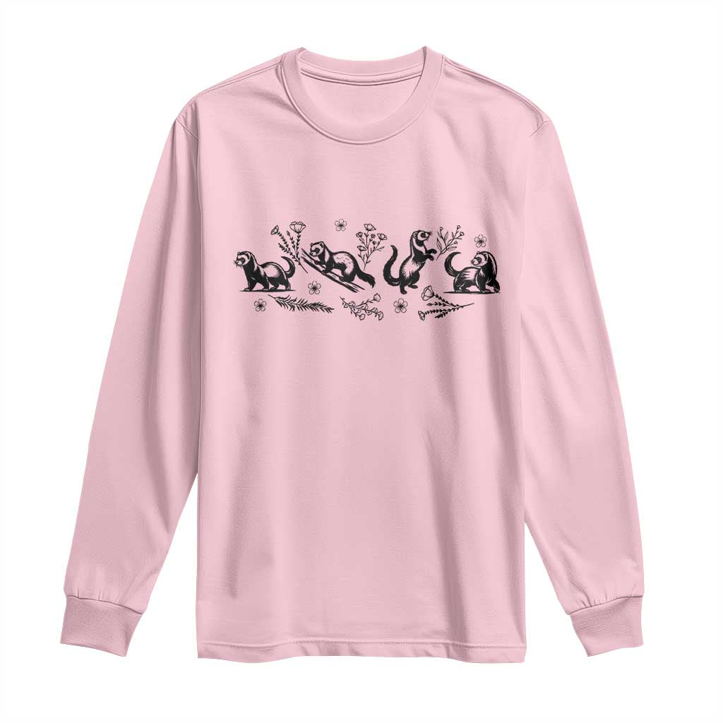 Minimalist Ferret Floral Graphic Long Sleeve Shirt Exotic Pet Owner Gift TS12 Light Pink Print Your Wear