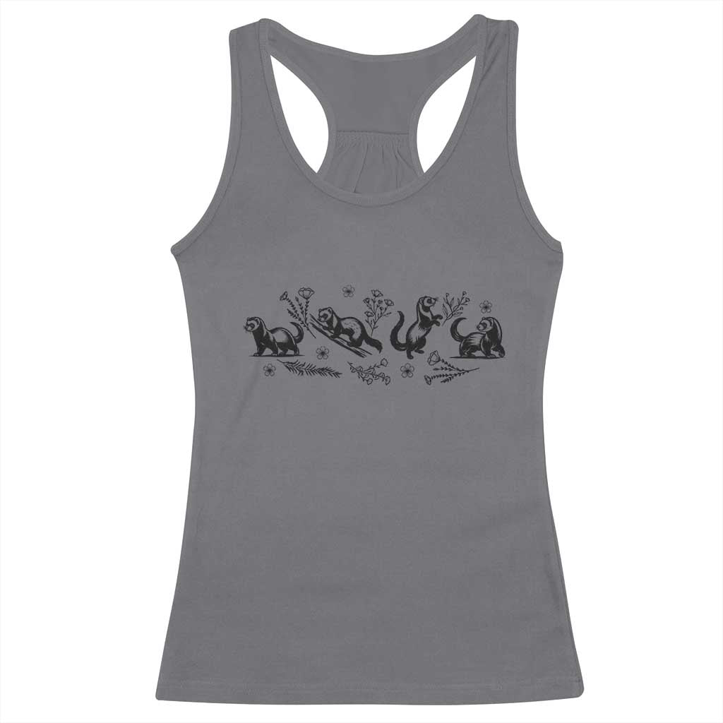 Minimalist Ferret Floral Graphic Racerback Tank Top Exotic Pet Owner Gift