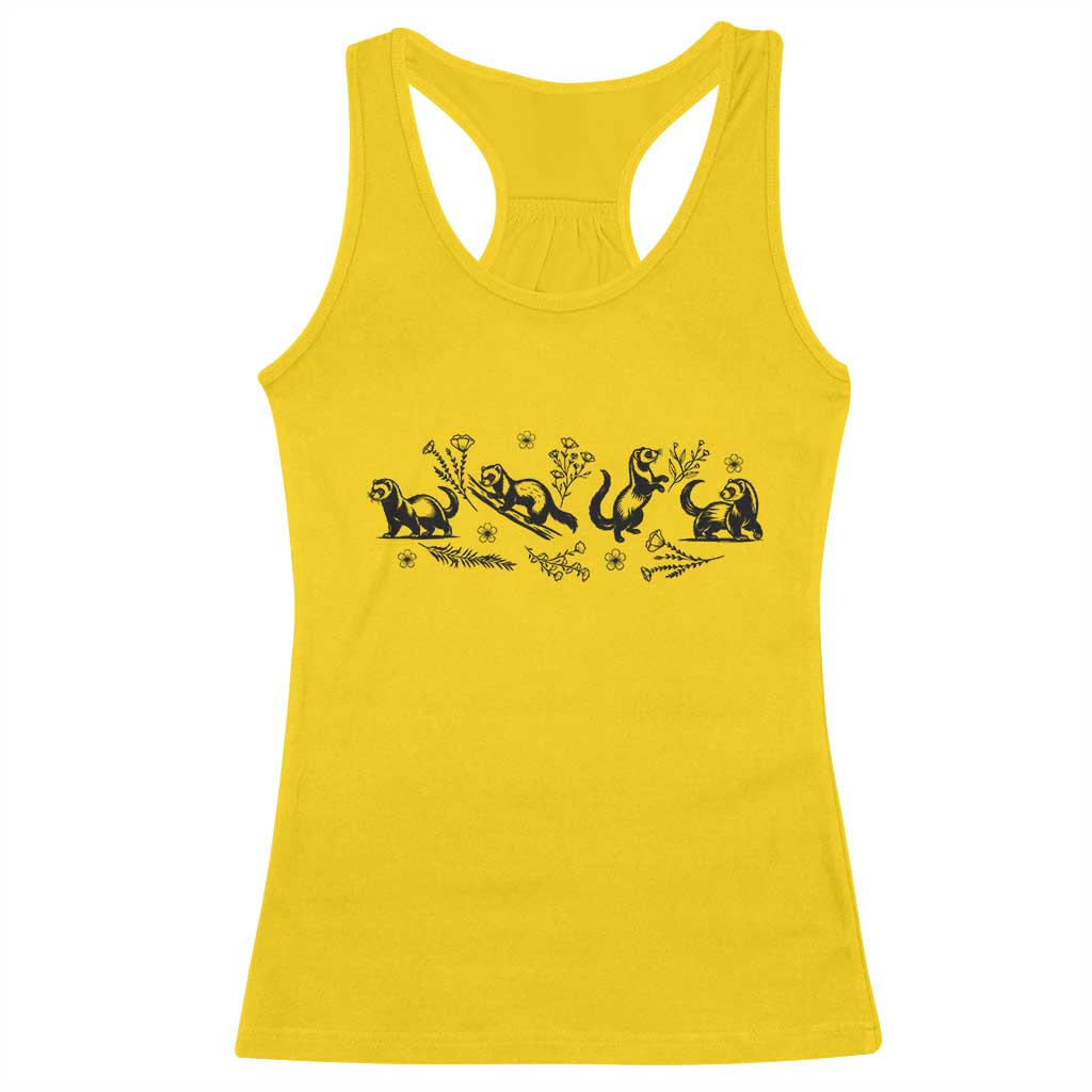 Minimalist Ferret Floral Graphic Racerback Tank Top Exotic Pet Owner Gift