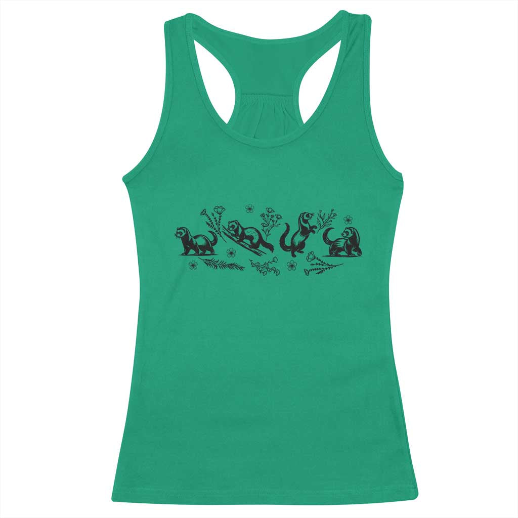 Minimalist Ferret Floral Graphic Racerback Tank Top Exotic Pet Owner Gift