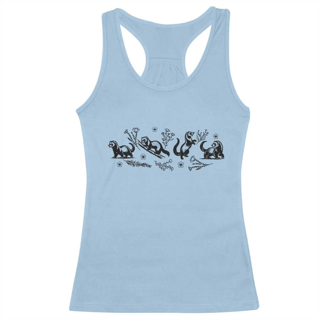 Minimalist Ferret Floral Graphic Racerback Tank Top Exotic Pet Owner Gift