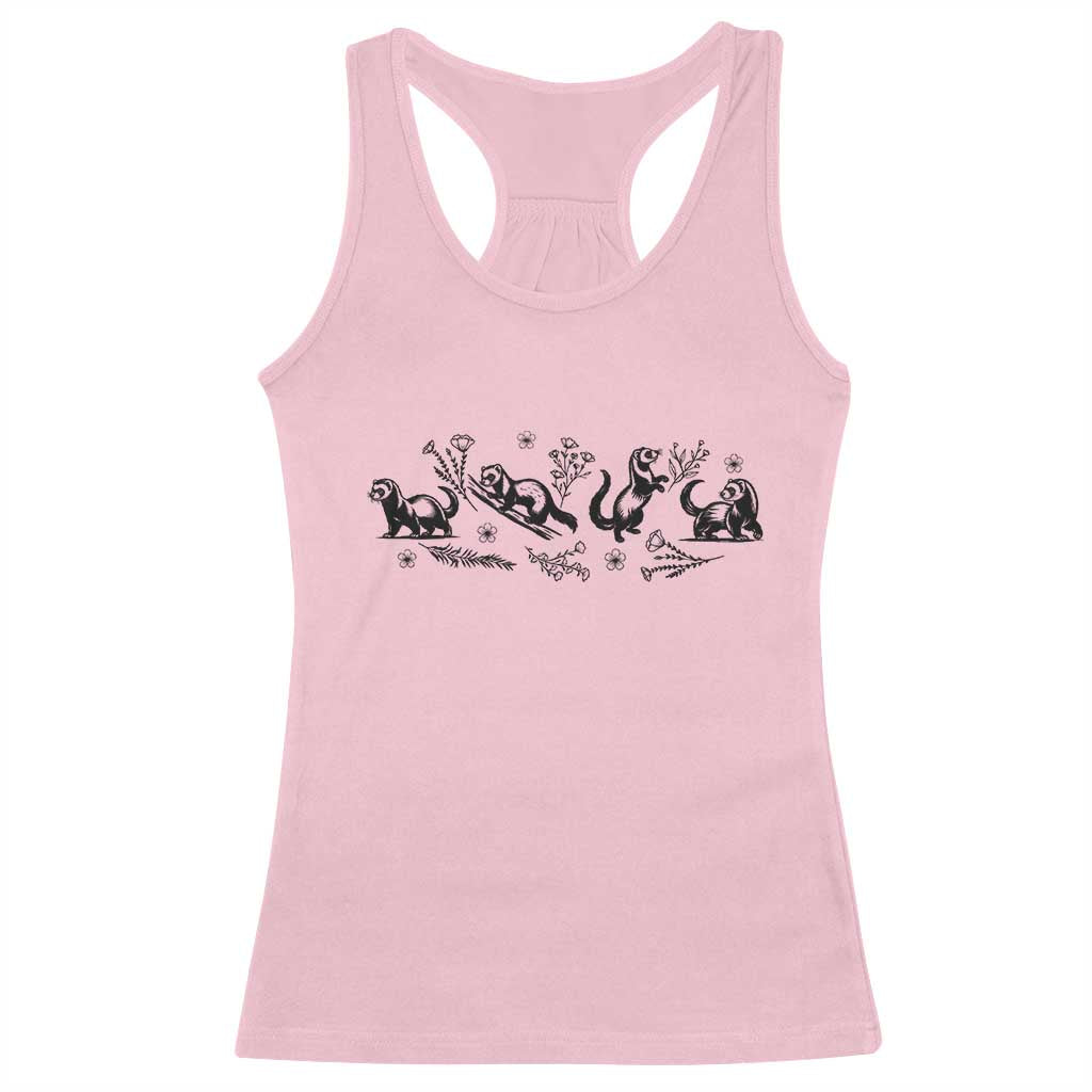 Minimalist Ferret Floral Graphic Racerback Tank Top Exotic Pet Owner Gift