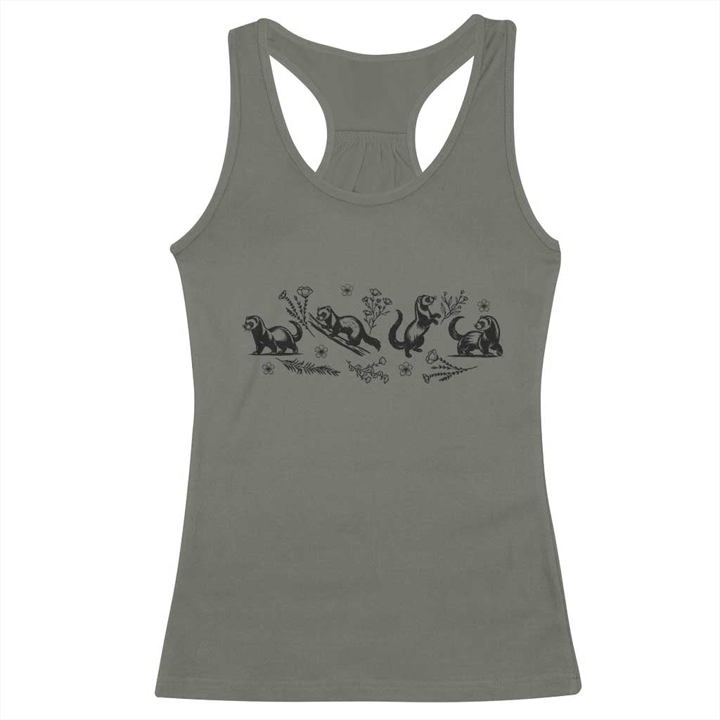 Minimalist Ferret Floral Graphic Racerback Tank Top Exotic Pet Owner Gift