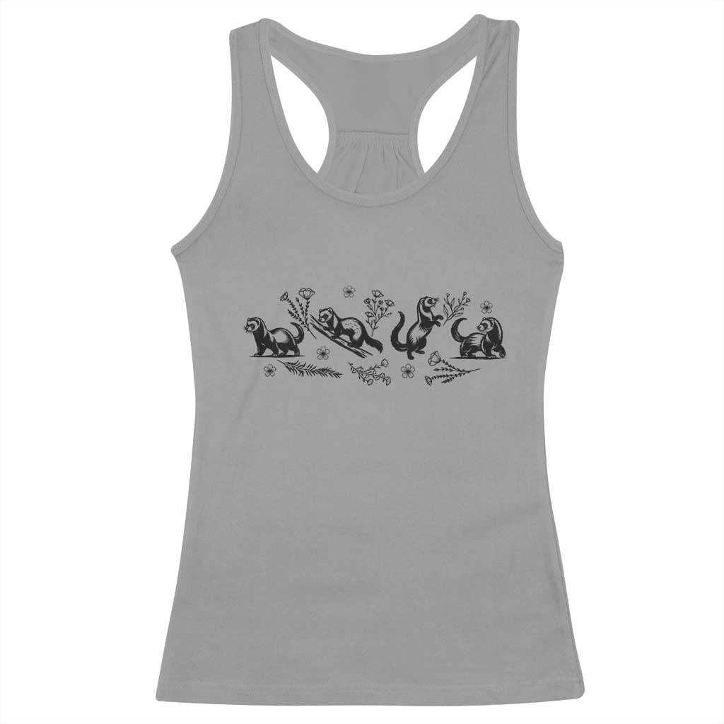 Minimalist Ferret Floral Graphic Racerback Tank Top Exotic Pet Owner Gift