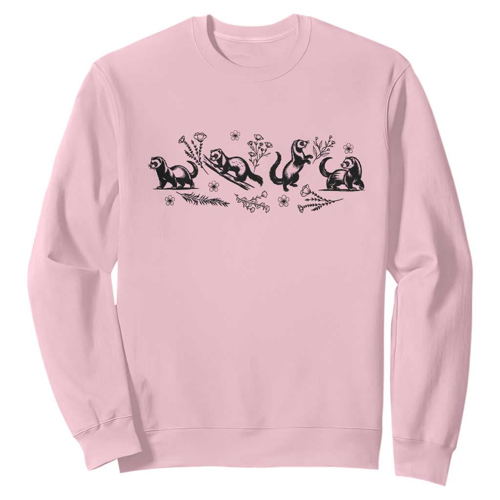 Minimalist Ferret Floral Graphic Sweatshirt Exotic Pet Owner Gift TS12 Light Pink Print Your Wear