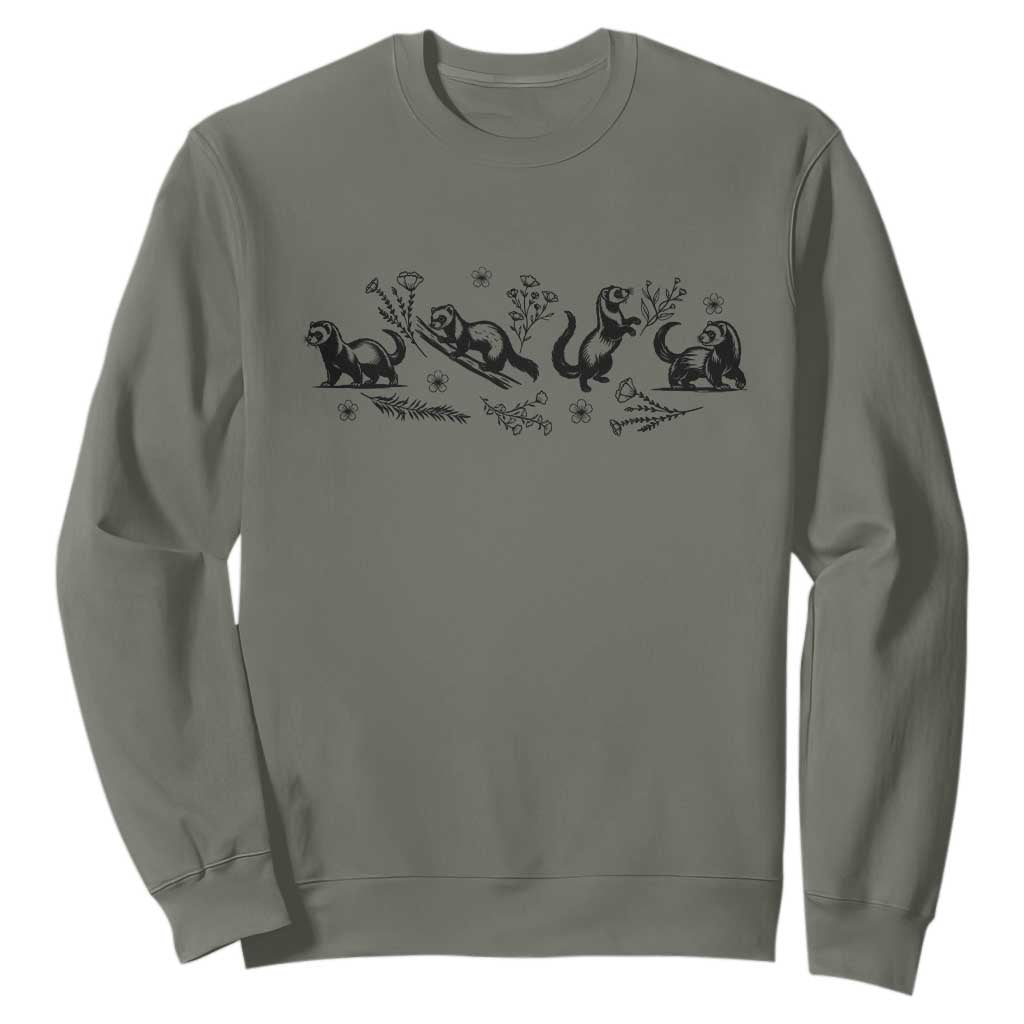 Minimalist Ferret Floral Graphic Sweatshirt Exotic Pet Owner Gift TS12 Military Green Print Your Wear