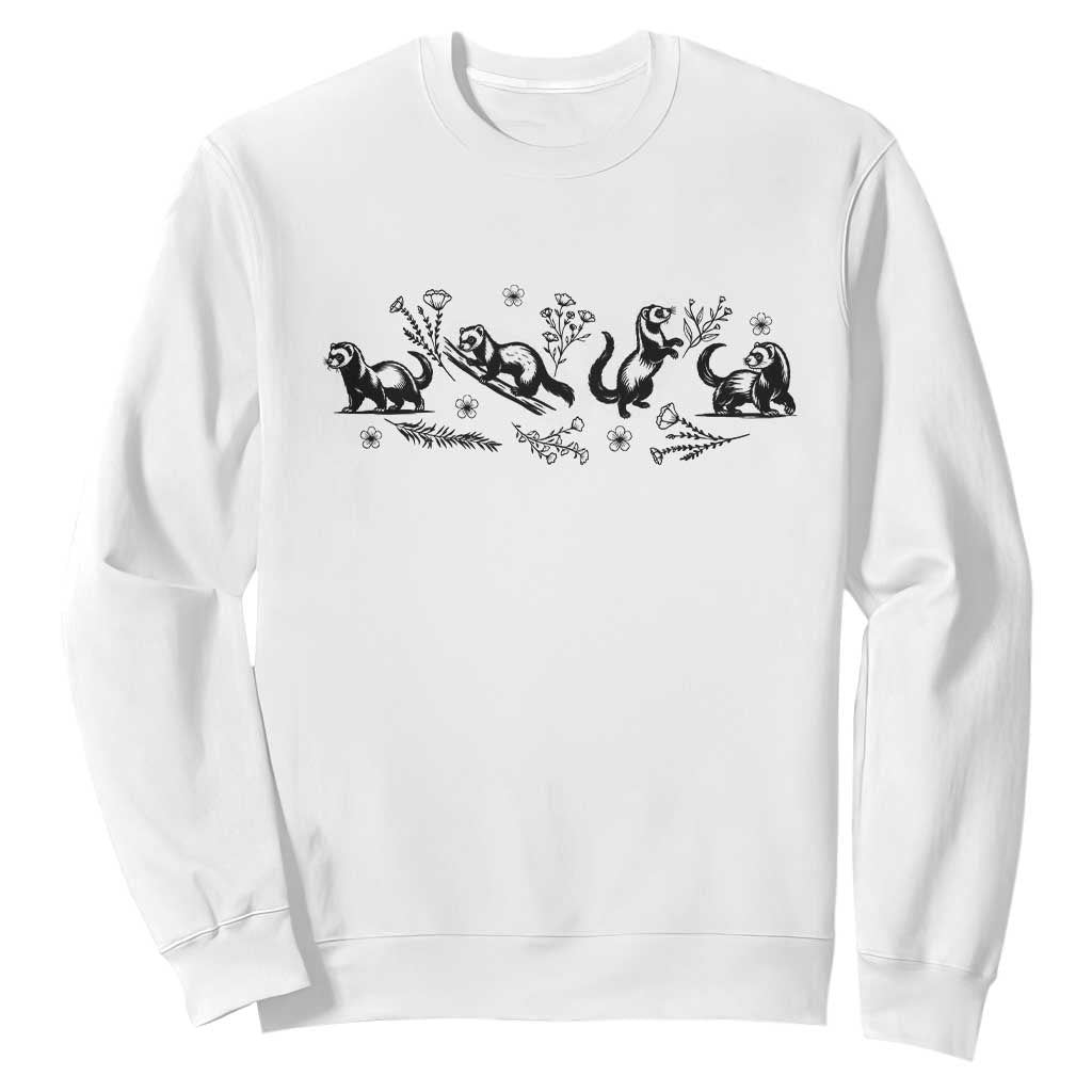 Minimalist Ferret Floral Graphic Sweatshirt Exotic Pet Owner Gift TS12 White Print Your Wear