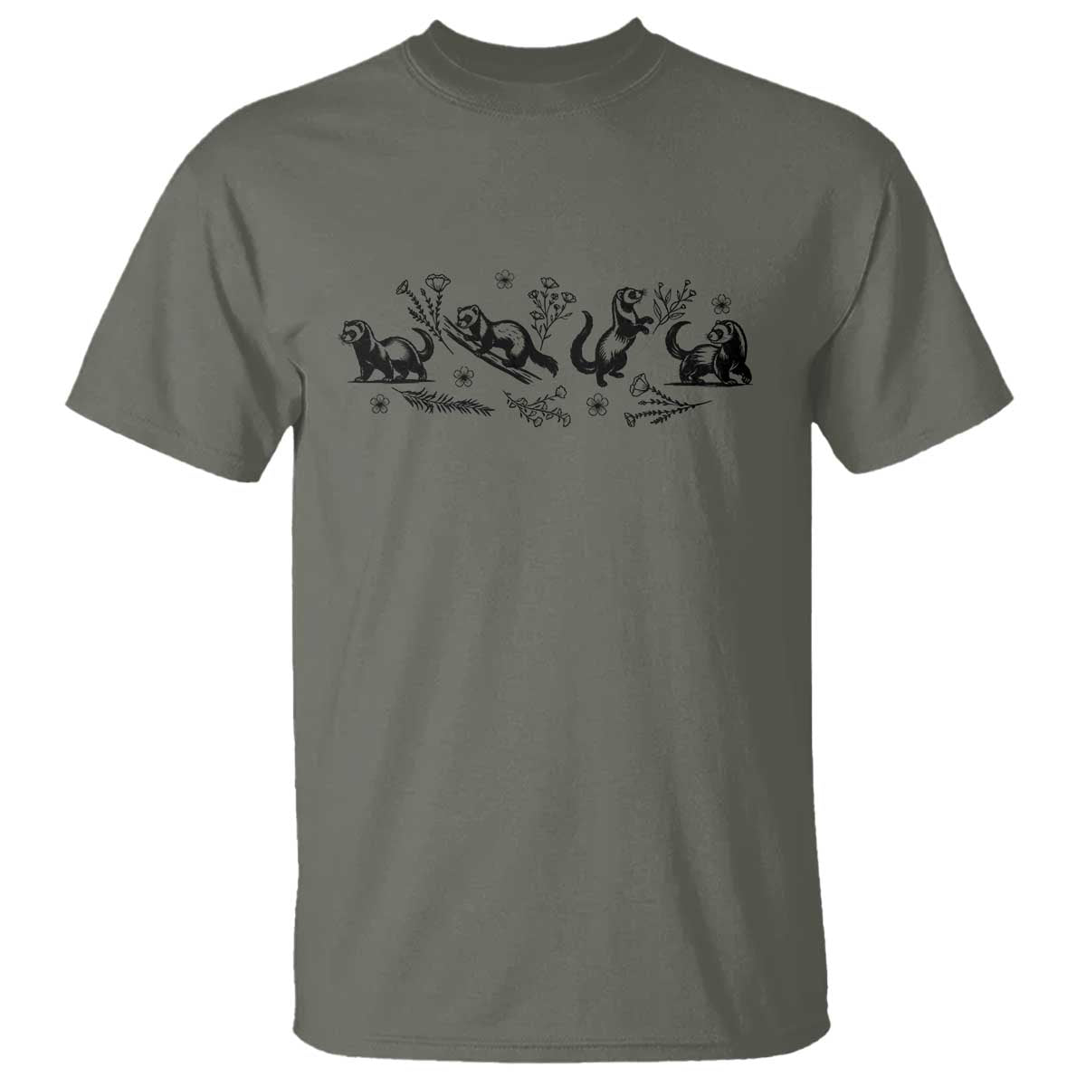 Minimalist Ferret Floral Graphic T Shirt Exotic Pet Owner Gift TS12 Military Green Print Your Wear