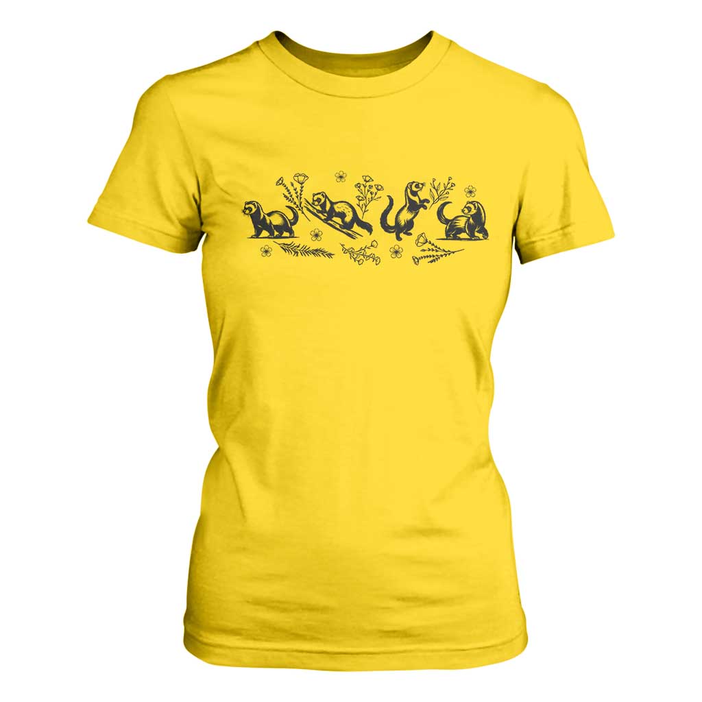 Minimalist Ferret Floral Graphic T Shirt For Women Exotic Pet Owner Gift TS12 Daisy Print Your Wear