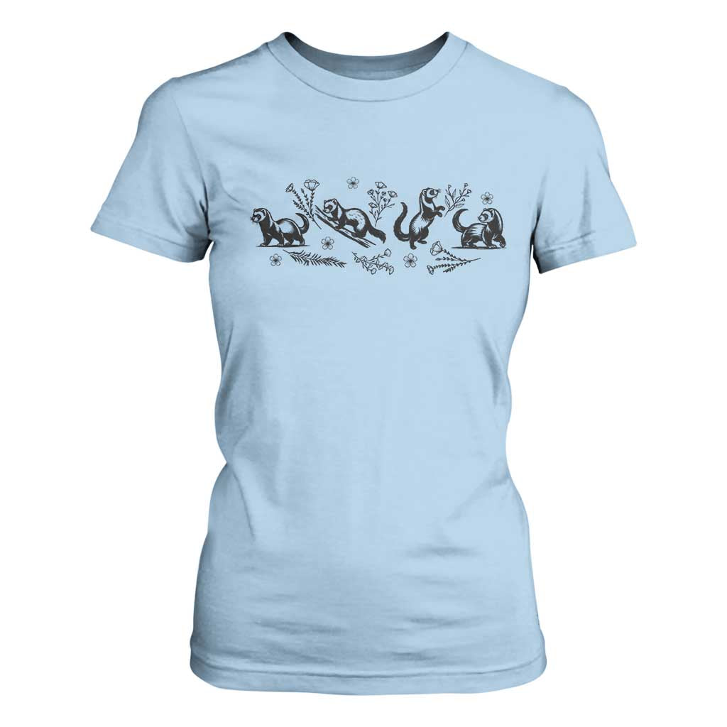 Minimalist Ferret Floral Graphic T Shirt For Women Exotic Pet Owner Gift TS12 Light Blue Print Your Wear