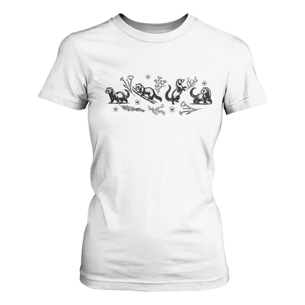 Minimalist Ferret Floral Graphic T Shirt For Women Exotic Pet Owner Gift TS12 White Print Your Wear