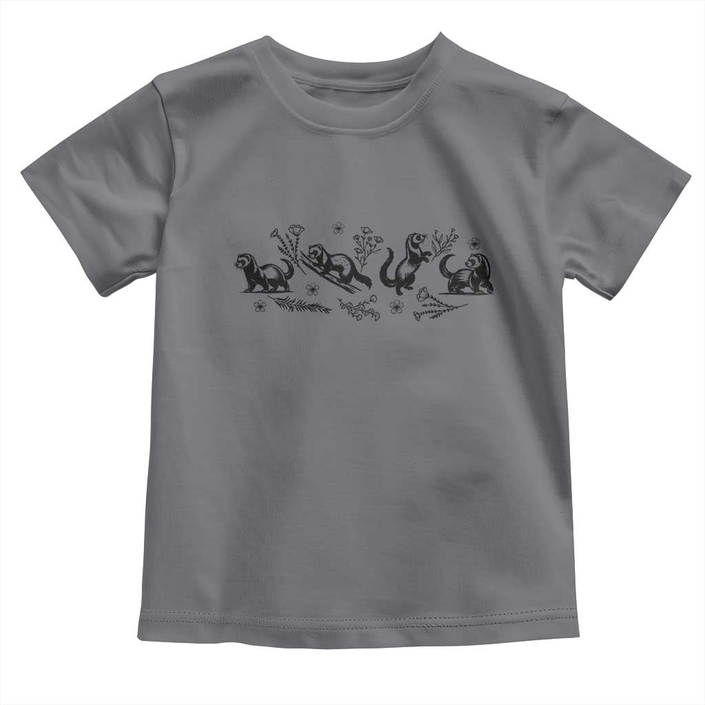 Minimalist Ferret Floral Graphic Toddler T Shirt Exotic Pet Owner Gift TS12 Charcoal Print Your Wear