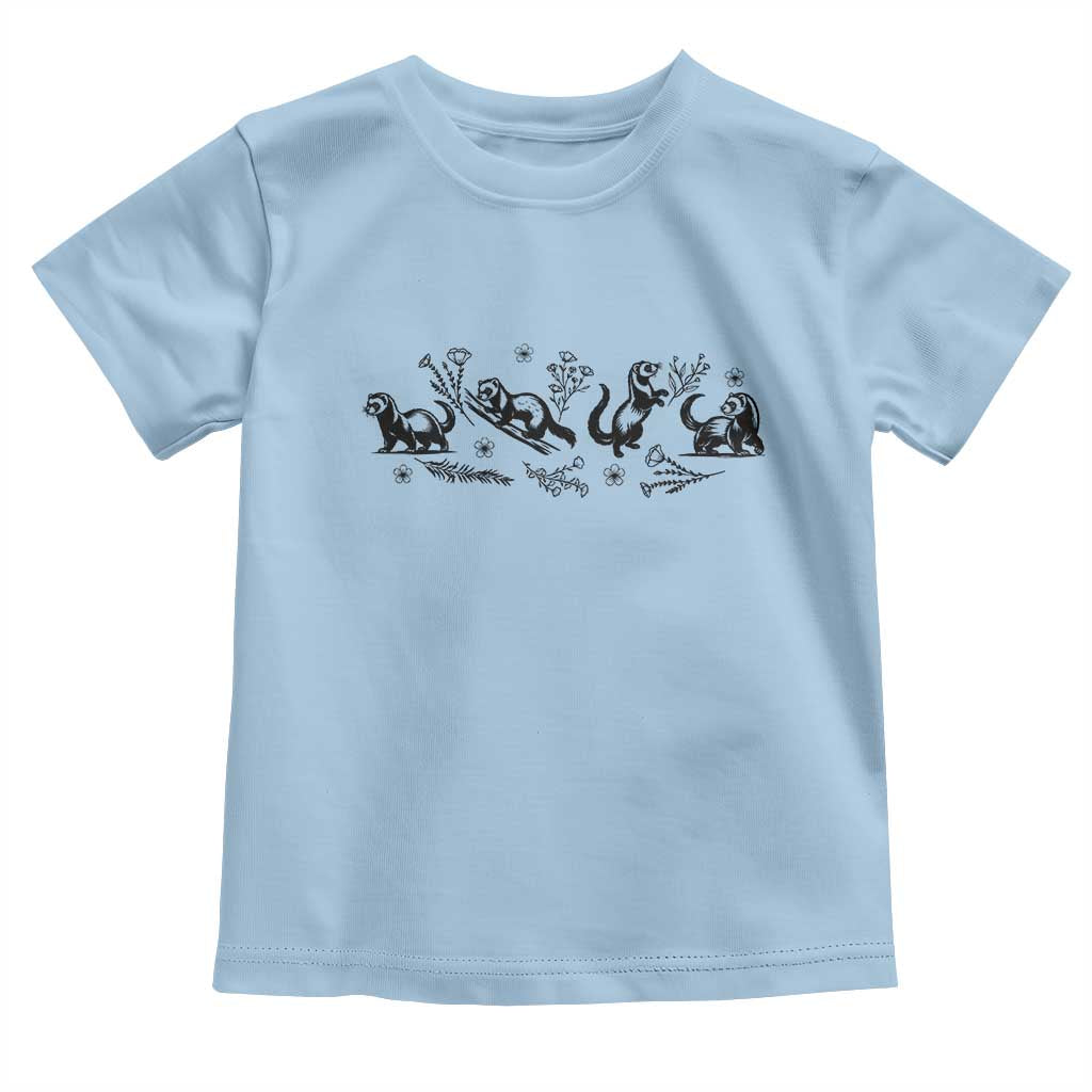 Minimalist Ferret Floral Graphic Toddler T Shirt Exotic Pet Owner Gift TS12 Light Blue Print Your Wear