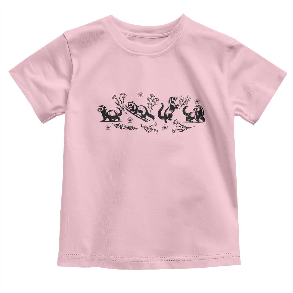 Minimalist Ferret Floral Graphic Toddler T Shirt Exotic Pet Owner Gift TS12 Light Pink Print Your Wear