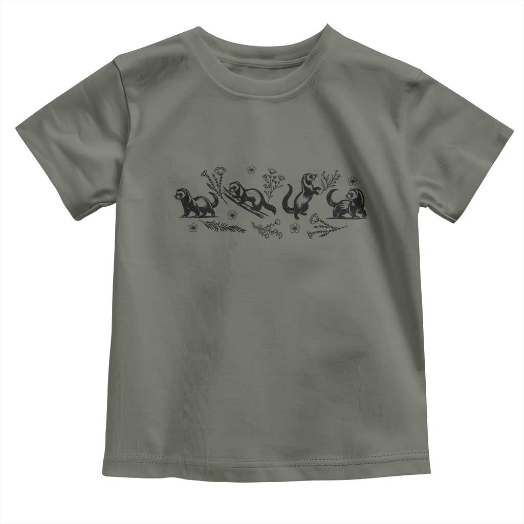 Minimalist Ferret Floral Graphic Toddler T Shirt Exotic Pet Owner Gift TS12 Military Green Print Your Wear