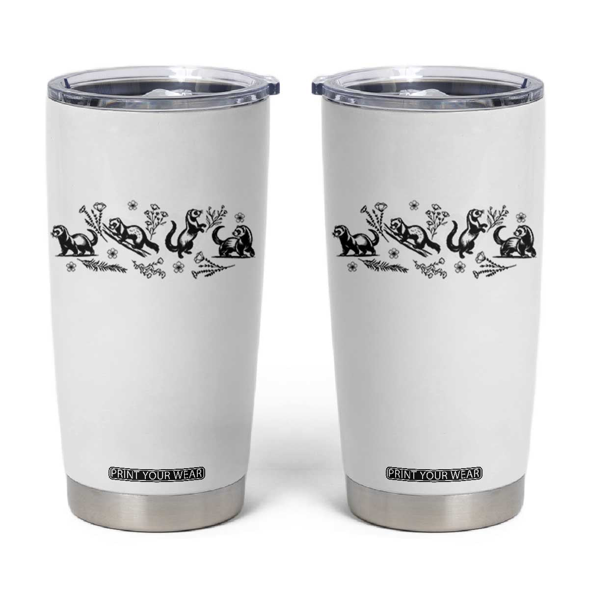 Minimalist Ferret Floral Graphic Tumbler Cup Exotic Pet Owner Gift TS12 White Print Your Wear