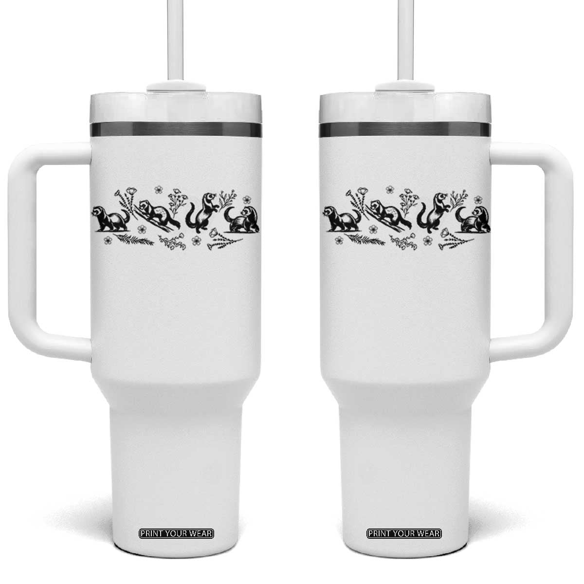 Minimalist Ferret Floral Graphic Tumbler With Handle Exotic Pet Owner Gift TS12 One Size: 40 oz White Print Your Wear