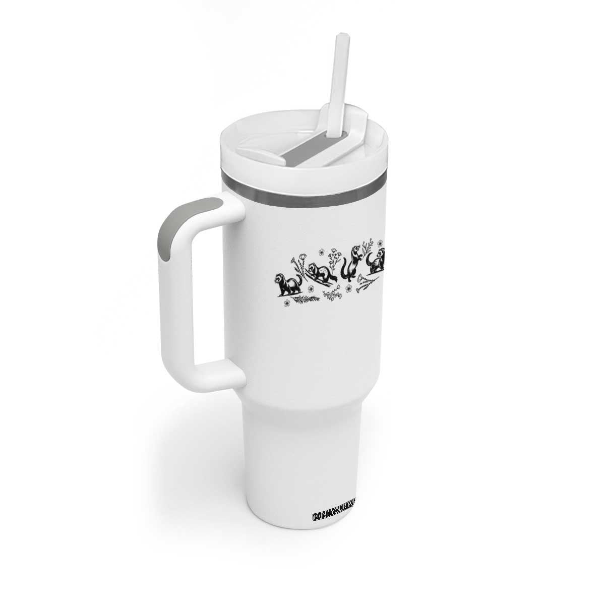 Minimalist Ferret Floral Graphic Tumbler With Handle Exotic Pet Owner Gift TS12 Print Your Wear
