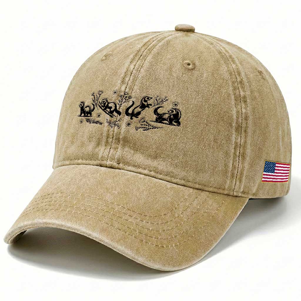 Minimalist Ferret Floral Graphic Washed Cotton Baseball Cap Exotic Pet Owner Gift TS12 Print Your Wear