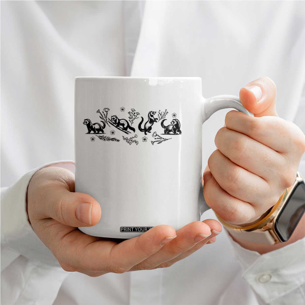 Minimalist Ferret Floral Graphic Coffee Mug Exotic Pet Owner Gift TS12 Print Your Wear