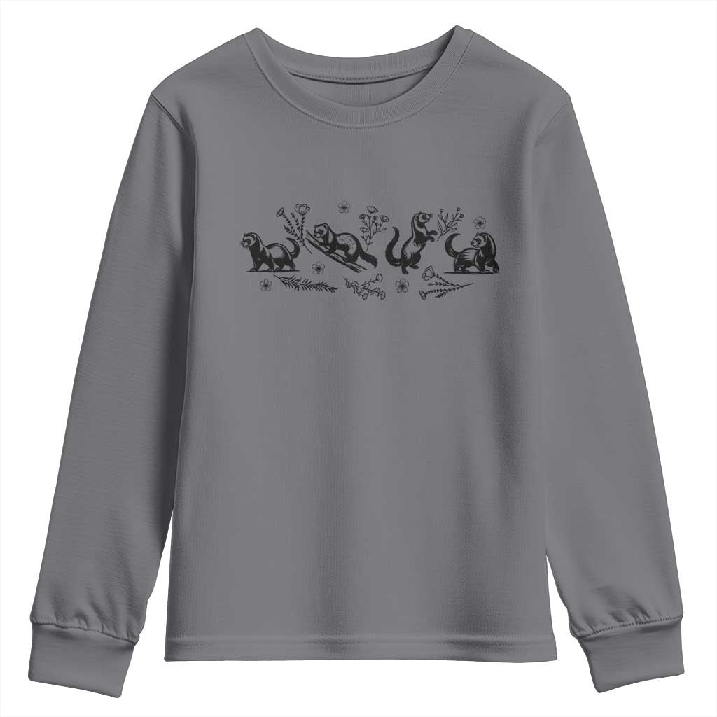 Minimalist Ferret Floral Graphic Youth Sweatshirt Exotic Pet Owner Gift TS12 Charcoal Print Your Wear