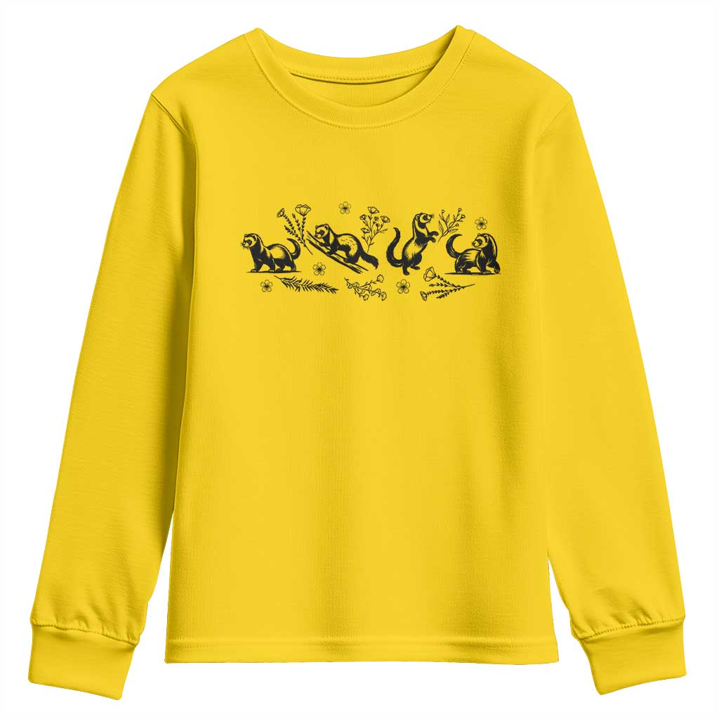 Minimalist Ferret Floral Graphic Youth Sweatshirt Exotic Pet Owner Gift TS12 Daisy Print Your Wear