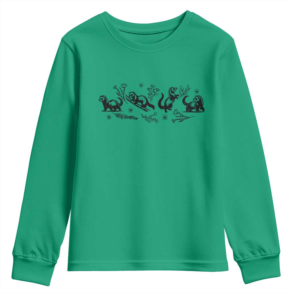 Minimalist Ferret Floral Graphic Youth Sweatshirt Exotic Pet Owner Gift TS12 Irish Green Print Your Wear