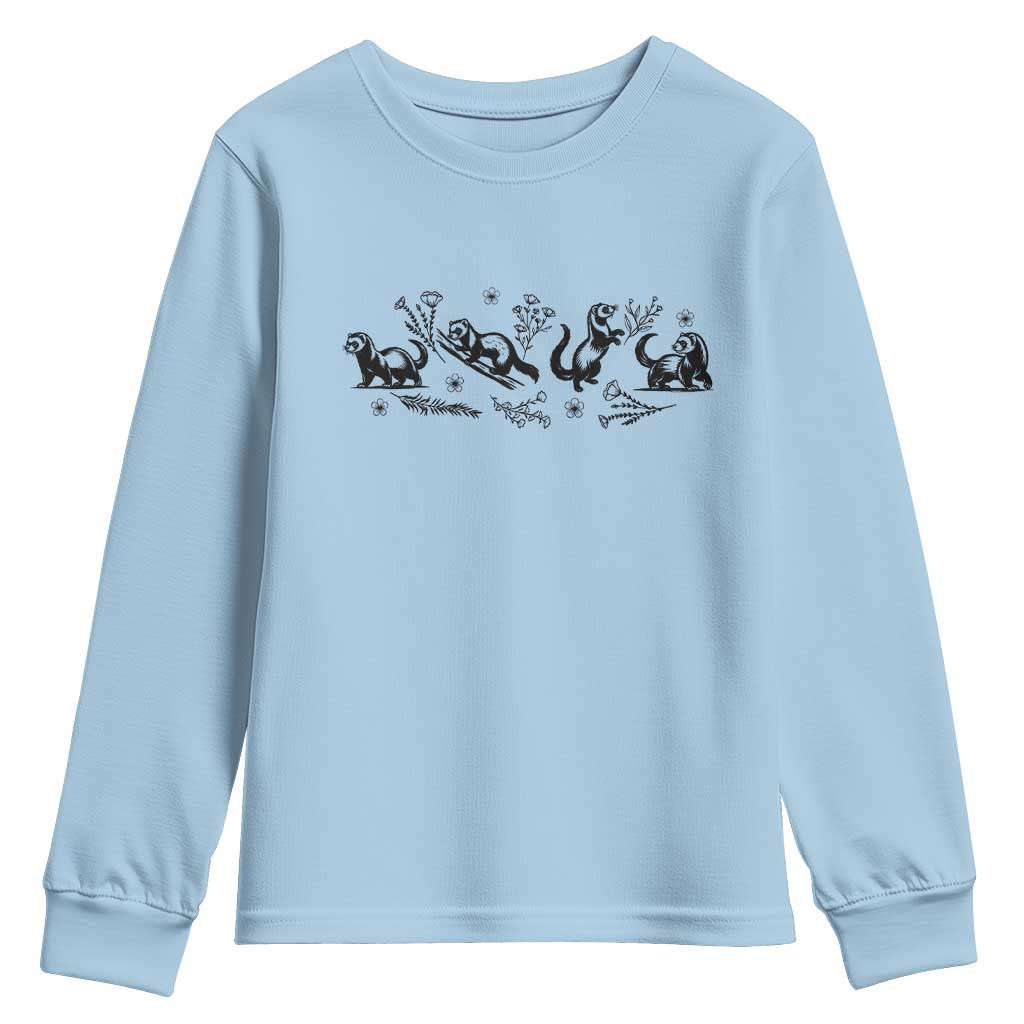 Minimalist Ferret Floral Graphic Youth Sweatshirt Exotic Pet Owner Gift TS12 Light Blue Print Your Wear