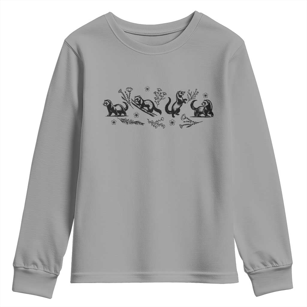 Minimalist Ferret Floral Graphic Youth Sweatshirt Exotic Pet Owner Gift TS12 Sport Gray Print Your Wear