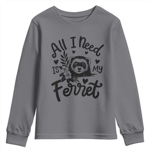All I Need Is My Ferret Youth Sweatshirt Cute Exotic Pet Owner Gift TS12 Charcoal Print Your Wear