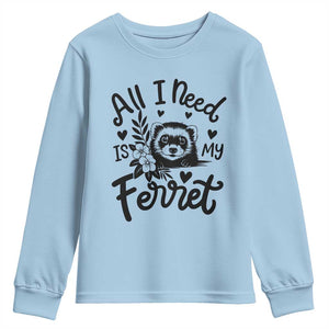 All I Need Is My Ferret Youth Sweatshirt Cute Exotic Pet Owner Gift TS12 Light Blue Print Your Wear